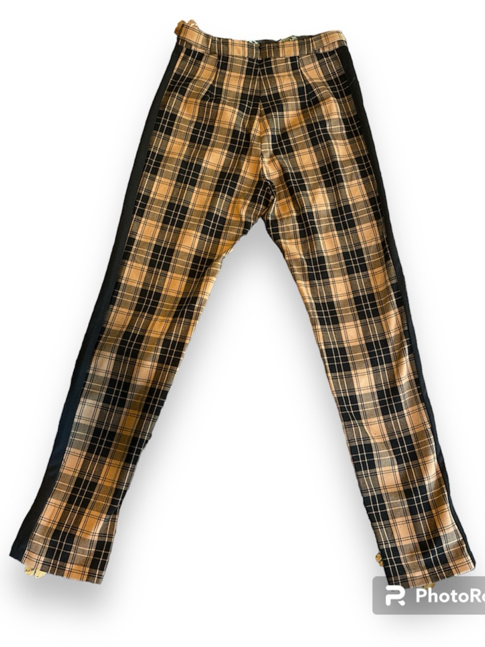 Tiger Mist Plaid Trousers with Black Side Panels
